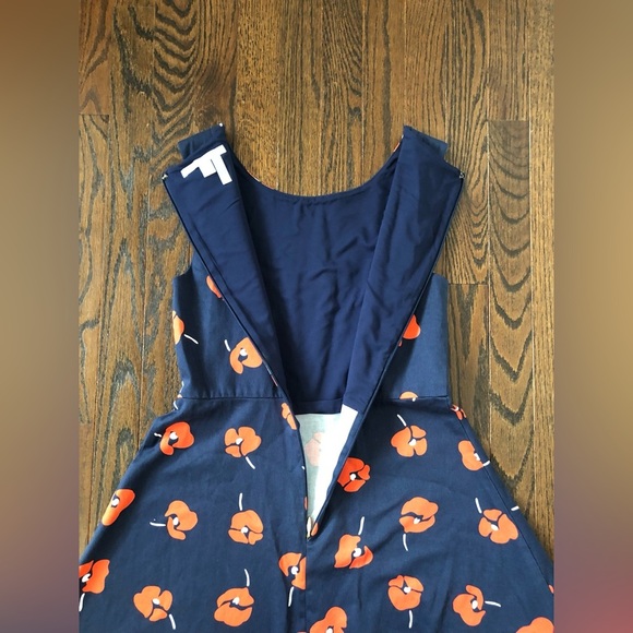 Draper James Women's 4 A-Line Navy Blue w/Orange Poppy Floral Sleeveless Dress - Picture 13 of 13